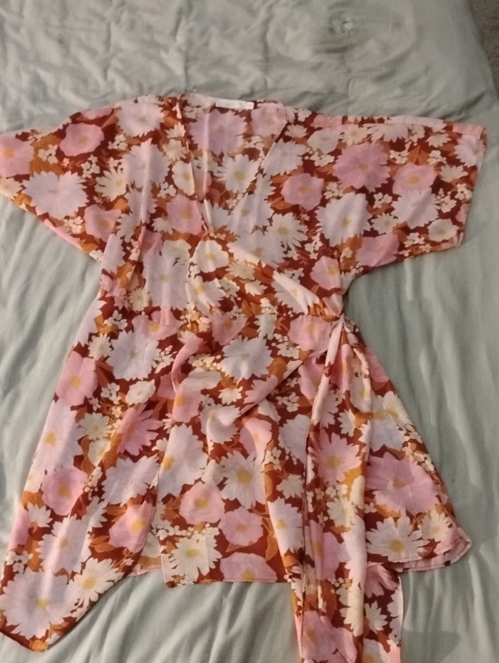 Lush Pink and Brown Floral Wrap Dress